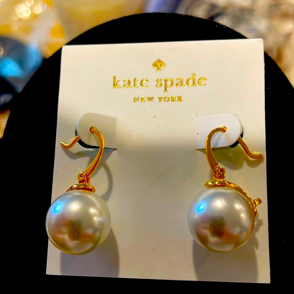 Kate Spade gold and pearl earrings nib